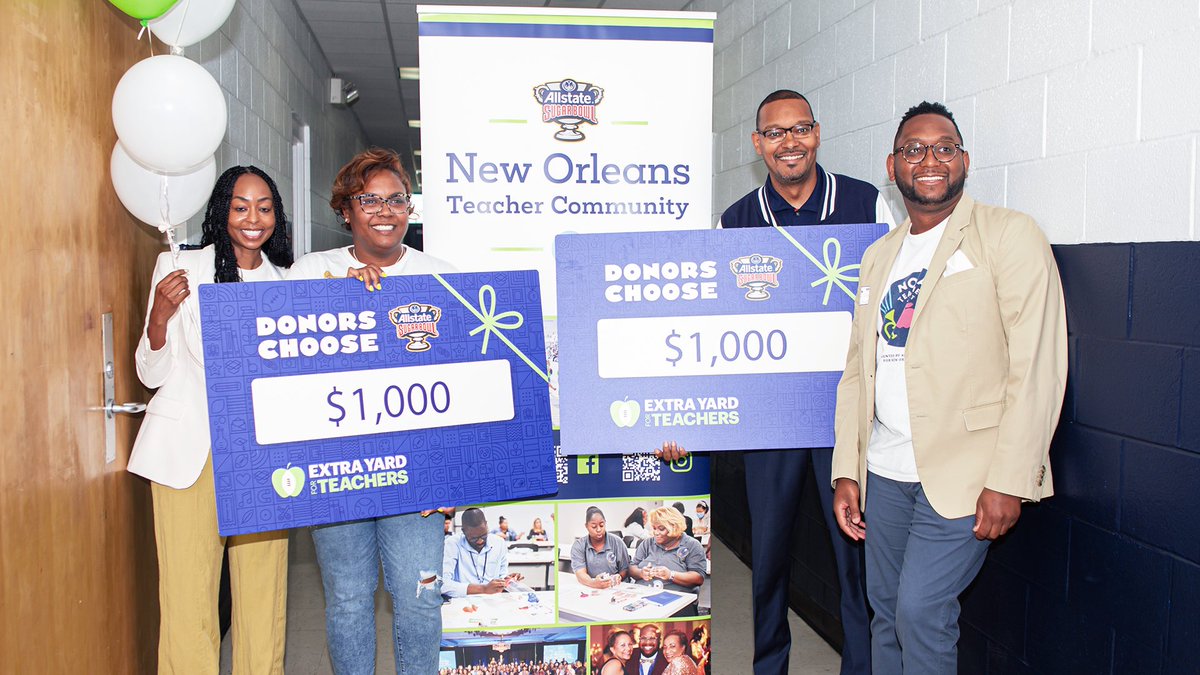 🏫 For #TeachersAppreciationWeek, the @Allstate #SugarBowl, @CFPExtraYard & @NSNO_NOLA continued the celebration at @SchaumburgJags surprising educators with $1,000 @DonorsChoose gift cards! 🎉🎁