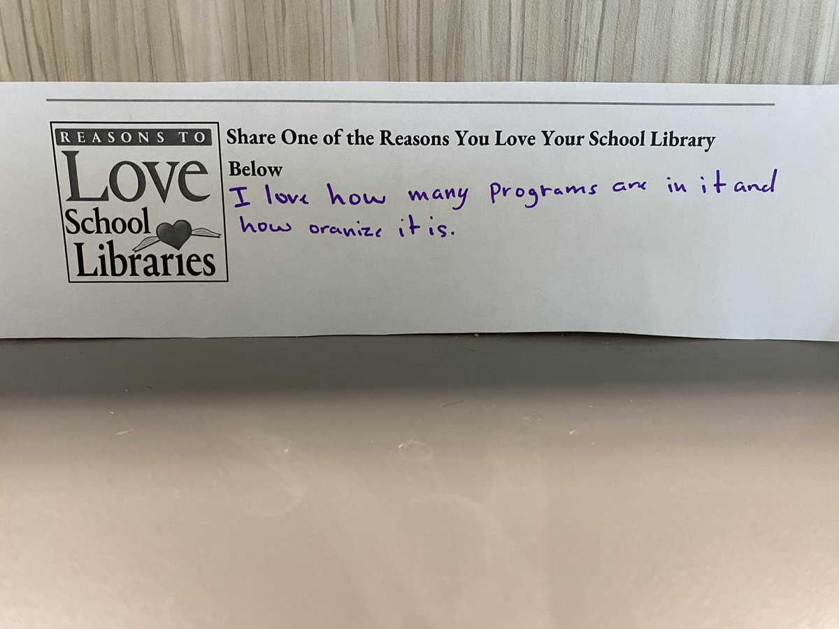 Student response #11 to reasons to love school libraries! #reasonstoloveschoollibraries #aaslslm #mischoollibraries