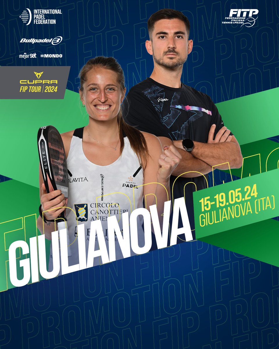 EVERY POINT COUNTS FOR GLORY 🏆 Raise the level of your game to the #FIP💚Giulianova 🟩 FIP PROMOTION GIULIANOVA 🟩 🚹🚺 Men & Women 🏆 Prize money - 5000 € 🎾 Fip points: 15 📍 Giulianova - Italy 🇮🇹 🗓️ 15 - 19 May