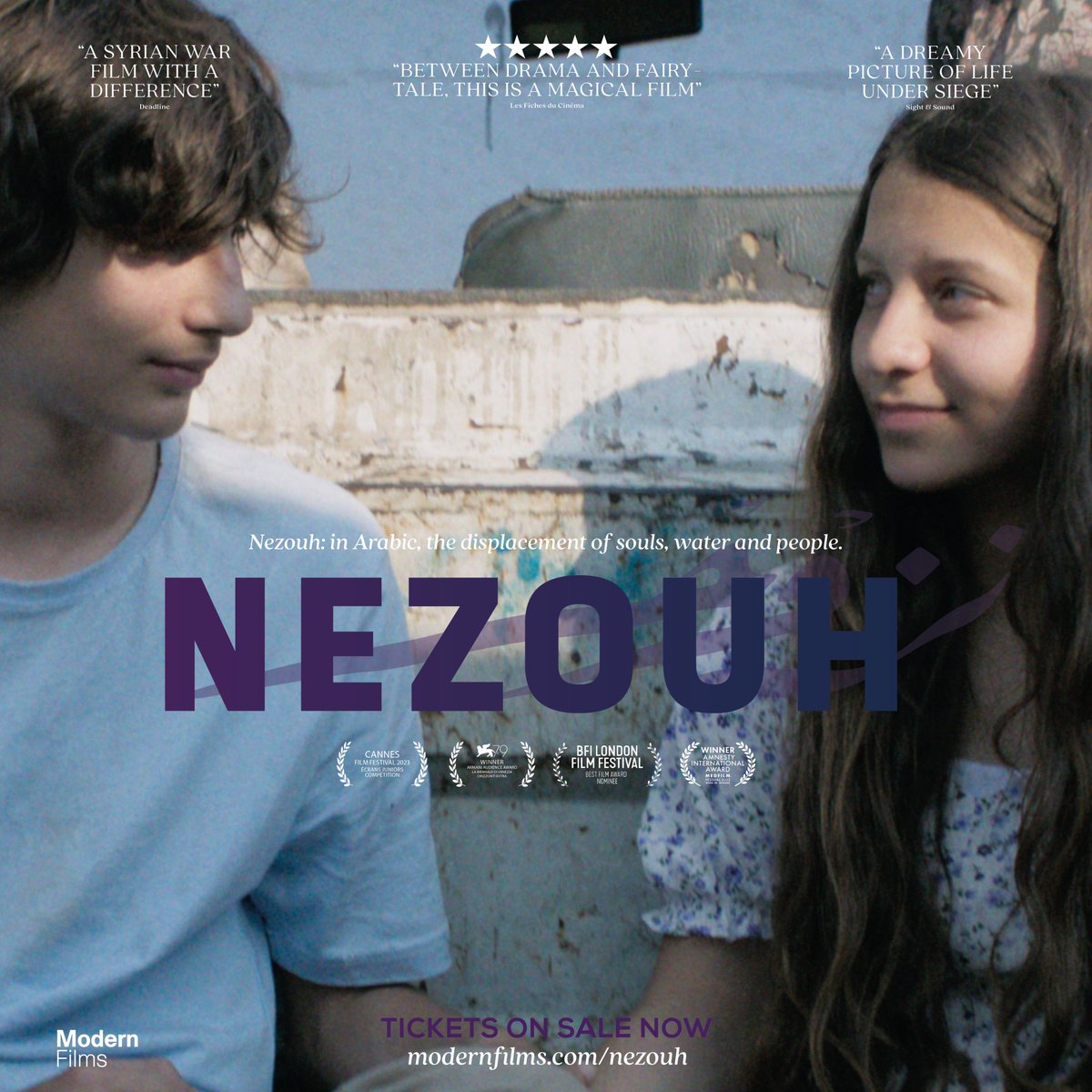 Soudade Kaadan's NEZOUH continues to screen in cinemas across the UK this week and next! Winner of the audience award at Venice Film Festival, and featuring cinematography from Hélène Louvart (La Chimera, The Lost Daughter). Book now: modernfilms.com/nezouh