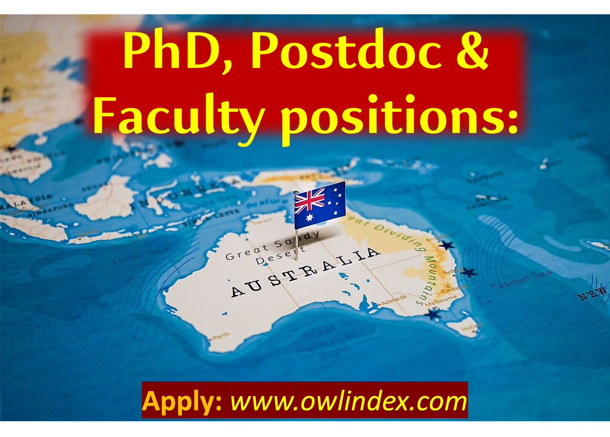 +150 PhD, Postdoc, & Faculty positions in Australia: owlindex.com/oi/YFRkff47

#owlindex #PhD #PhDposition #phdresearch #phdjobs #postdoc #postdocs #postdocposition #Assistant #Associate #facultyjobs #facultyrecruitment  #University #australia #australiajobs @owlindex