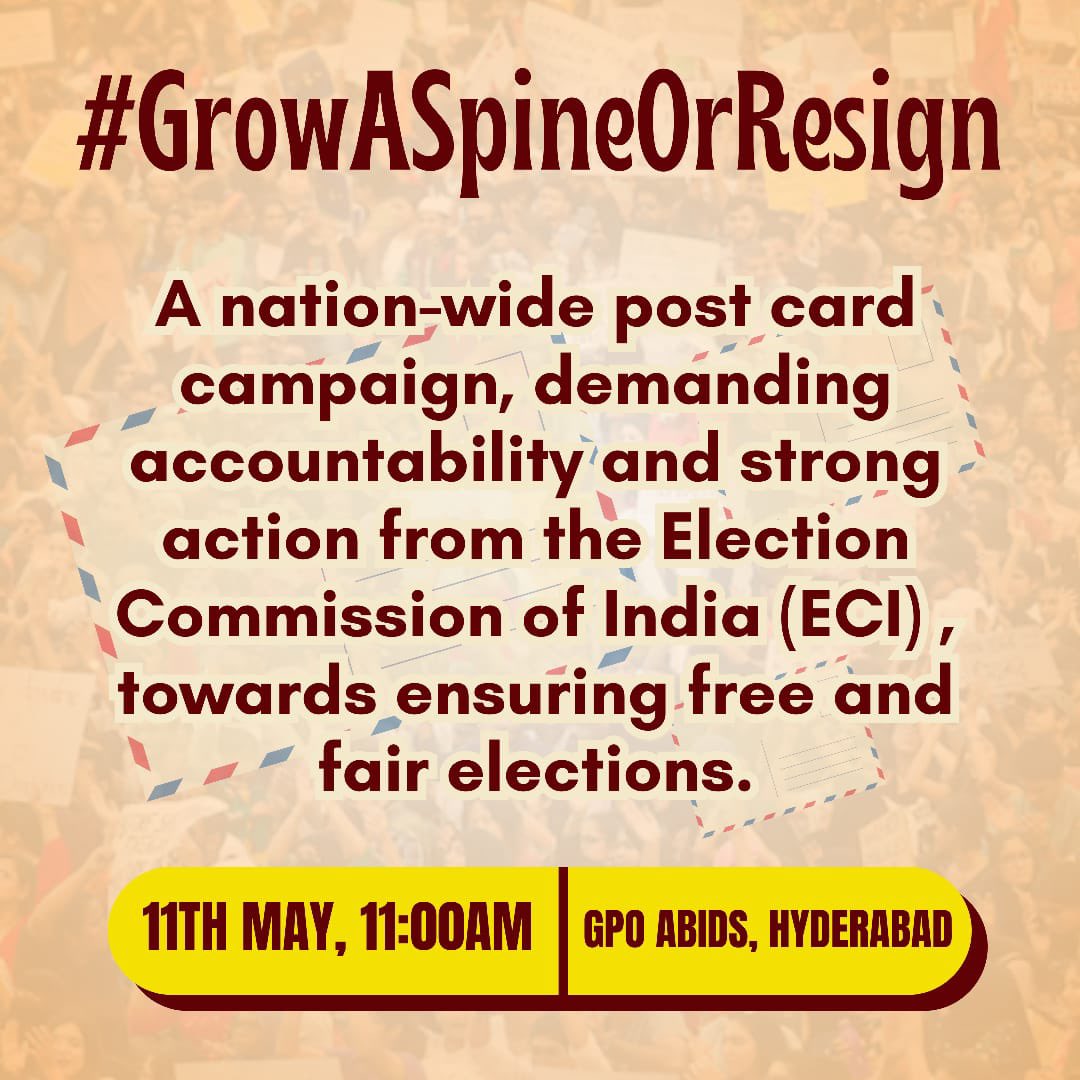 If you are in Hyderabad, do join us at the GPO at 11 am on May 11, 2024 (Saturday). #GrowASpineOrResign