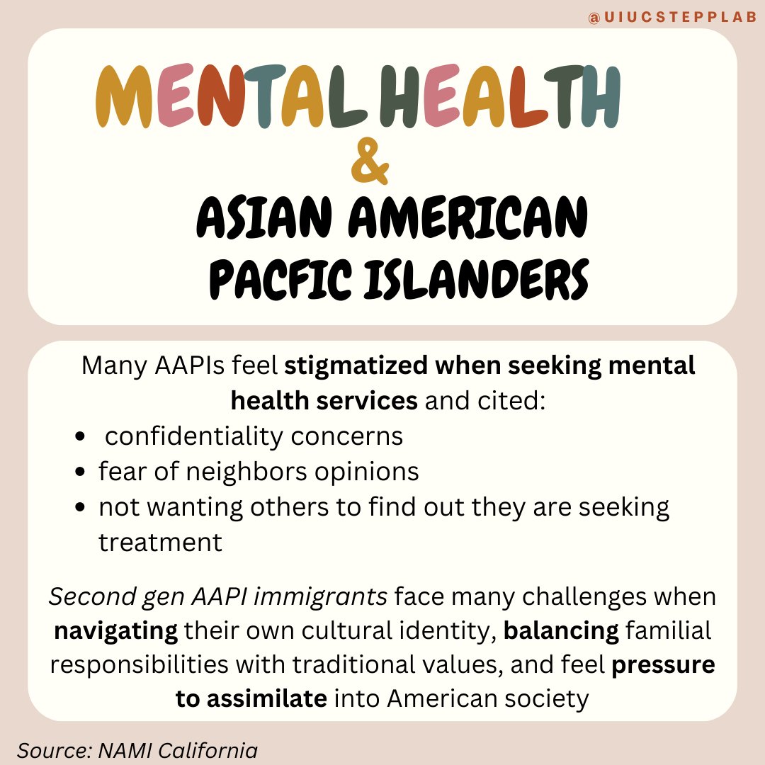 LabStepp's tweet image. May is #AAPIMonth The STEPP lab wants to highlight some fantastic AAPI leaders within the mental health field! Additionally, we want to recognize that there are health disparities and barriers to treatment for AAPI individuals that still persist today. Check out our post below⬇️