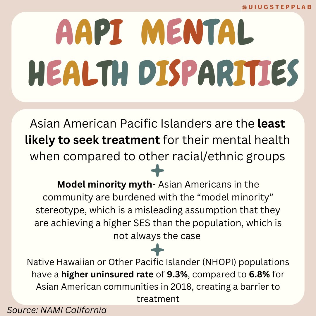 LabStepp's tweet image. May is #AAPIMonth The STEPP lab wants to highlight some fantastic AAPI leaders within the mental health field! Additionally, we want to recognize that there are health disparities and barriers to treatment for AAPI individuals that still persist today. Check out our post below⬇️