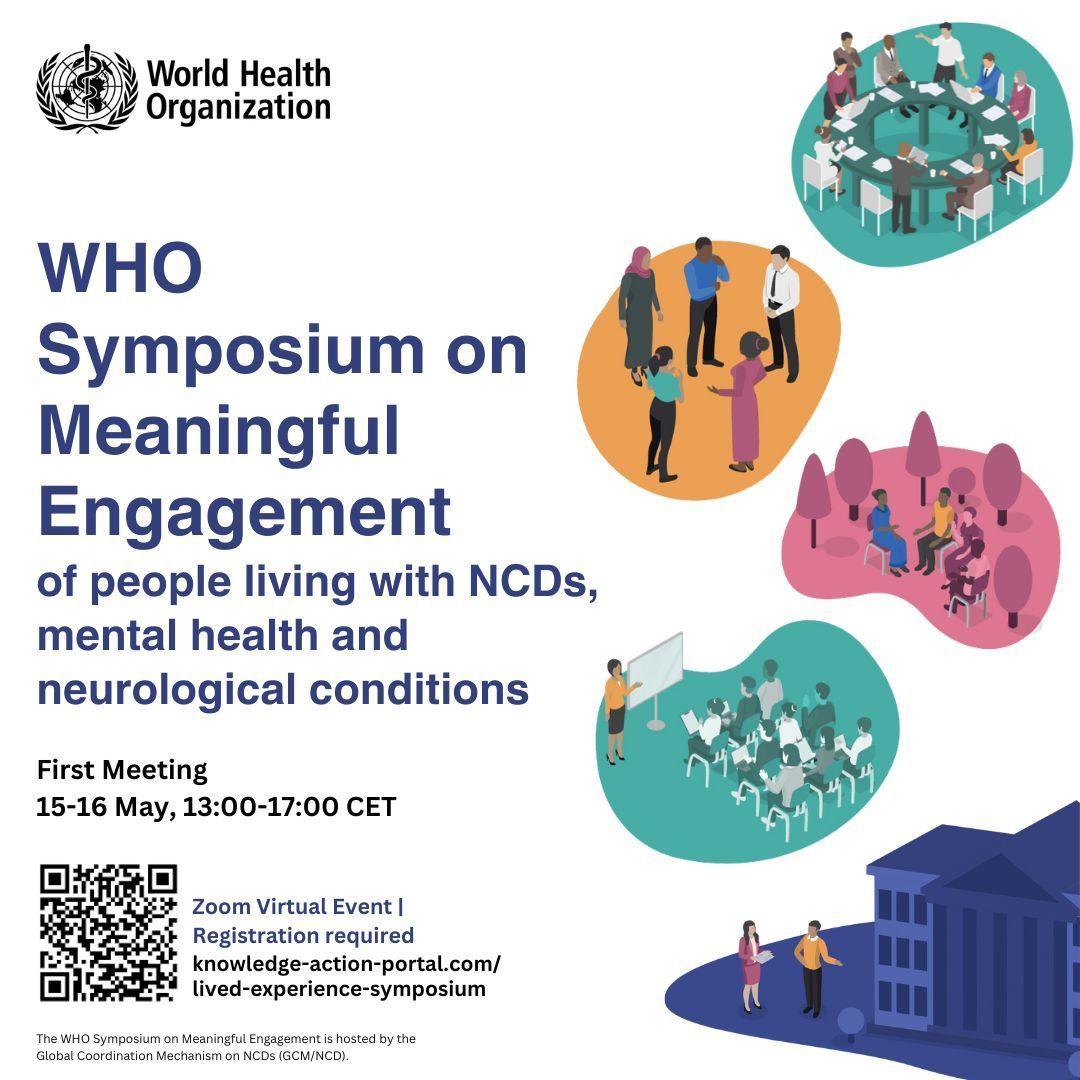 To learn about important WHO initiatives that support meaningful engagement of people living with NCDs, mental health & neurological conditions, please visit: buff.ly/4dCw5Iq For more info on the SYMPOSIUM highlighted below and to REGISTER, visit: buff.ly/3WHX6Uq
