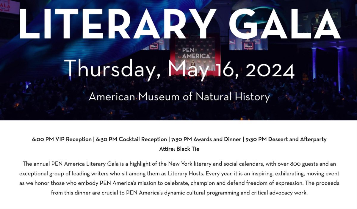 The PEN America gala (underwritten by Pfizer and Rupert Murdoch’s News Corp) is at 6:00 at the Natural History Museum on May 16, it would be such a shame to let these ghouls drink alone …