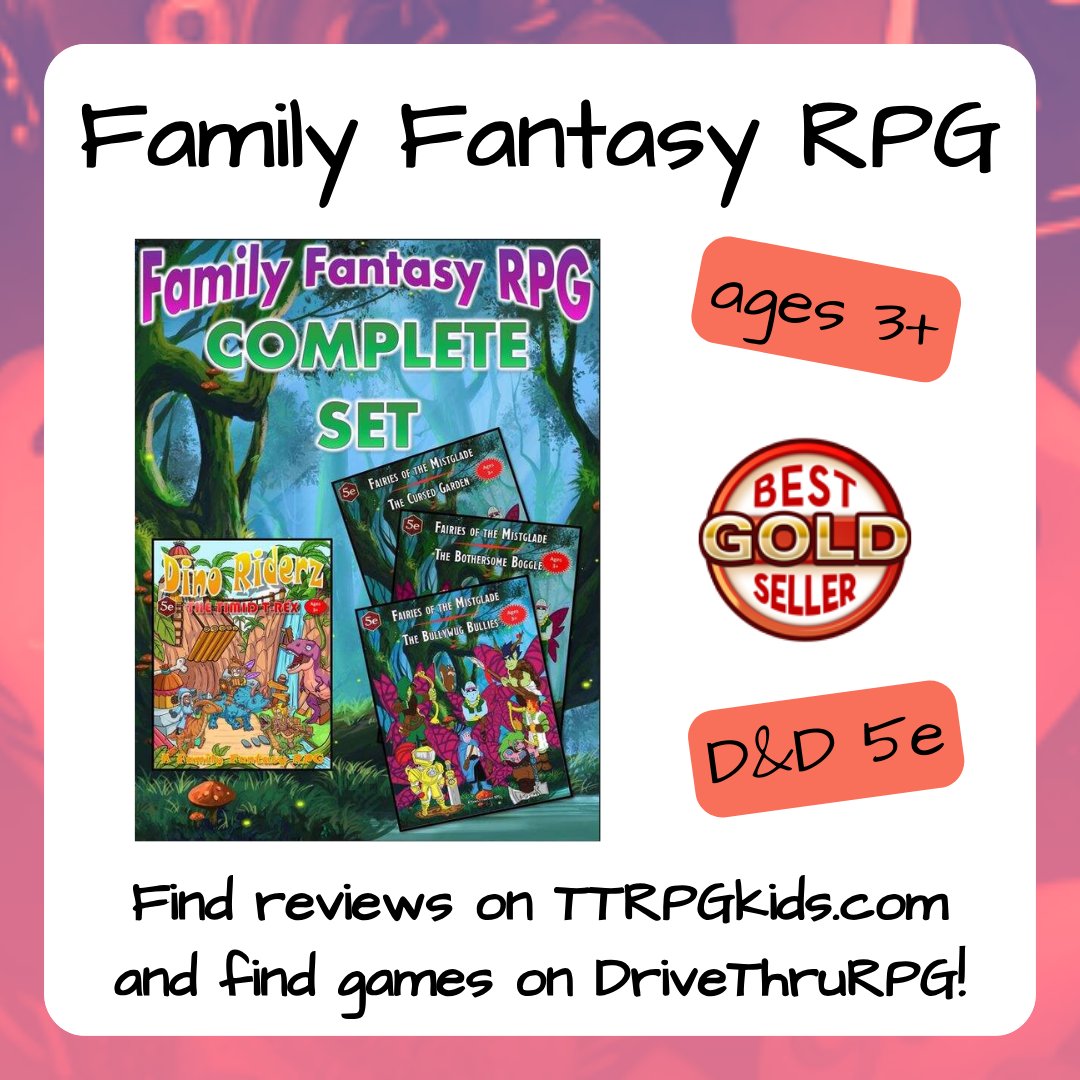 Check out @famfantasyRPG if you want to try D&D with littles!  It's great as a gradual introduction to the mechanics AND there's a whole bunch of premade adventures available!

Details below!

#TTRPGkids #DnDkids
