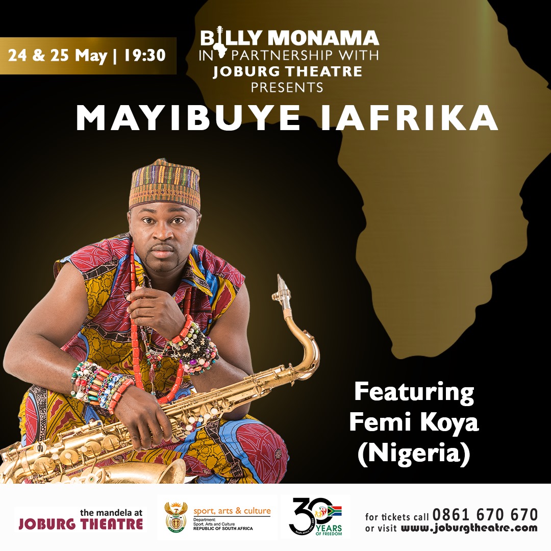 Exciting News! Exceptional Saxophonist & vocalist Olufemi Koya joins the lineup of the Mayibuye iAfrika concert! He will share the stage with other music royalties in celebration of #AfricaMonth and #30YearsOfDemocracy 🗓️ 24 & 25 May 🎭 @joburgtheatre 🎫R250-R550 @webtickets