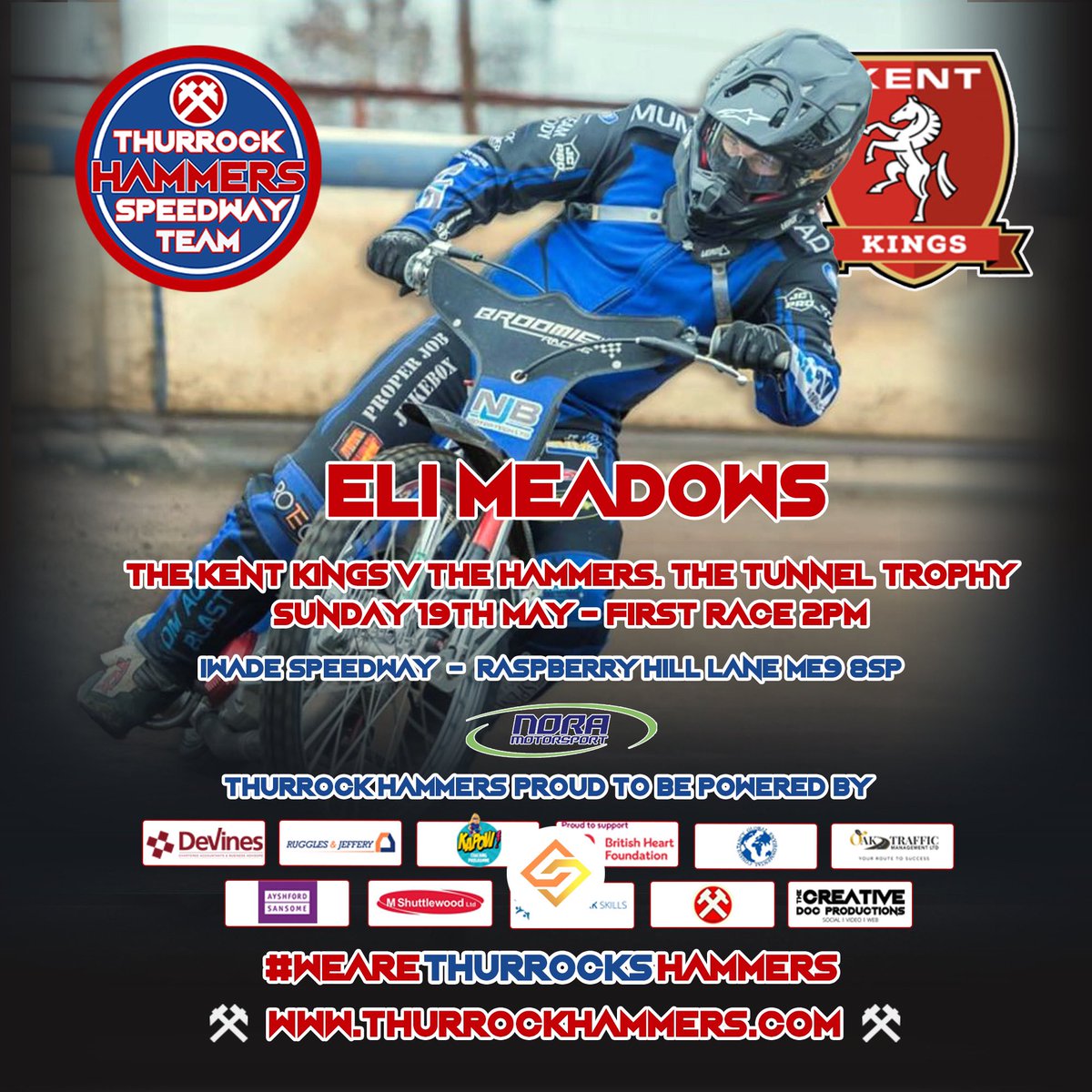 The Tunnel Trophy. The Kent Kings v The Hammers. Sunday 19th May 2024 (tapes up 2pm)  

We’re delighted to introduce Eli Meadows as our next #Hammer  👊🏻👊🏻

 #WeAreThurrocksHammers ⚒️⚒️