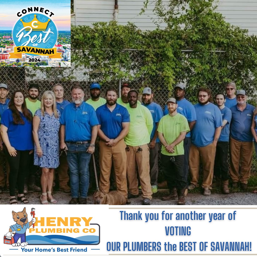 🎉CONGRATS to our superstar Henry Plumbing Co., Inc. TEAM for being VOTED the 2024 BEST OF SAVANNAH!🎉🛠🏡 THANK YOU for making us your Savannah plumbers since 1968!❤️👏👏👏❤️ #HenryPlumbingCompany #Plumbers #BestofSavannah #ConnectSavannah #Plumbing #HomeRepairs