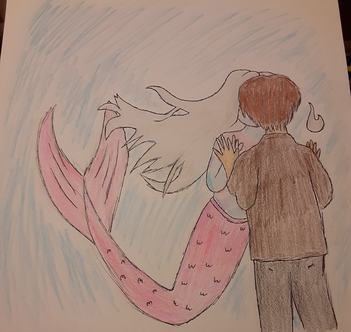 May 10th is sapphic books on the high seas and it only seemed fitting to draw Tallora and Dauriel from Sea and Stars. It's a redraw of that scene in Mermaid Melody of when Luchia and Kaito kiss between glass in an aquarium. @rainbowcrate #RCMerMay #RainbowCrate