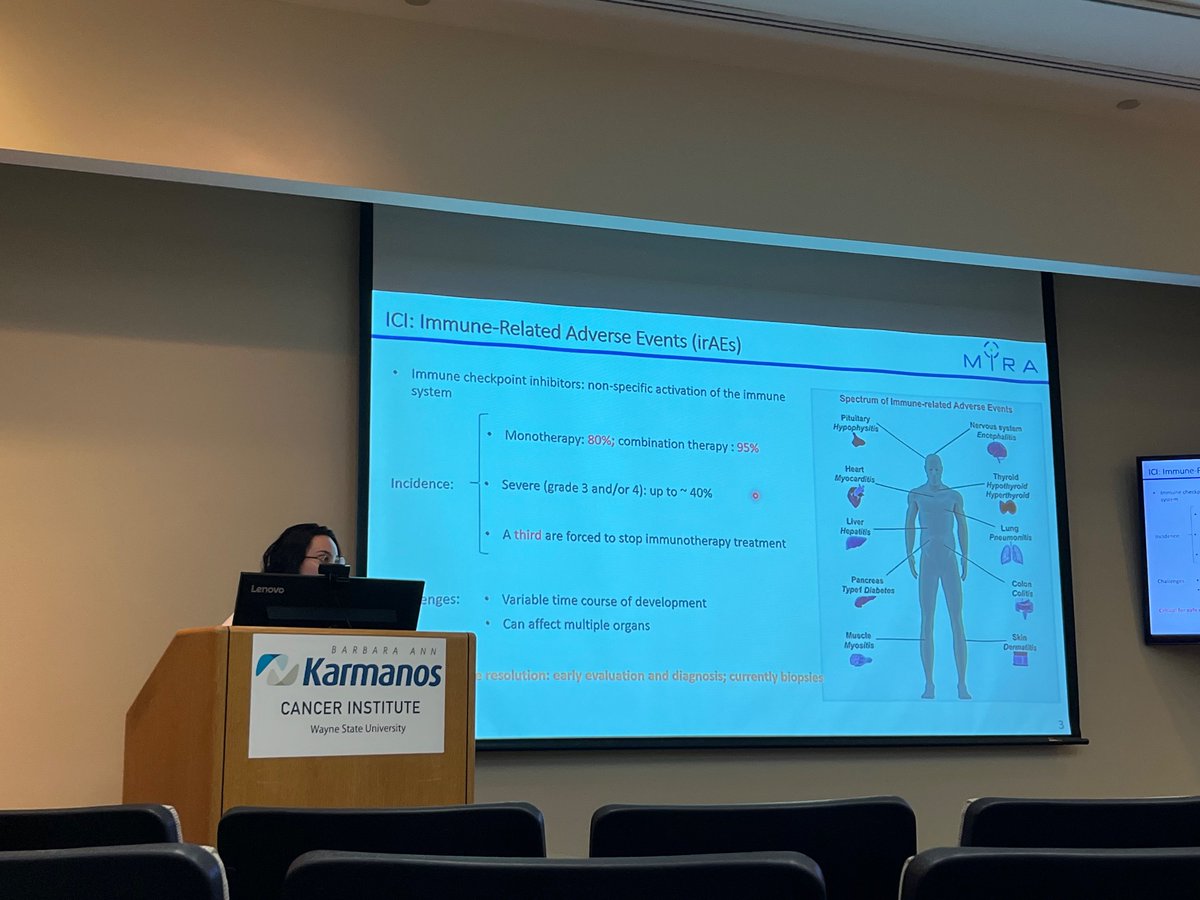 Dr. Carolina de Aguiar Ferreira presents her research on imaging immune-related events modulated by radiation at our monthly <a href="/karmanoscancer/">Karmanos Cancer Institute</a> Molecular Imaging monthly meeting