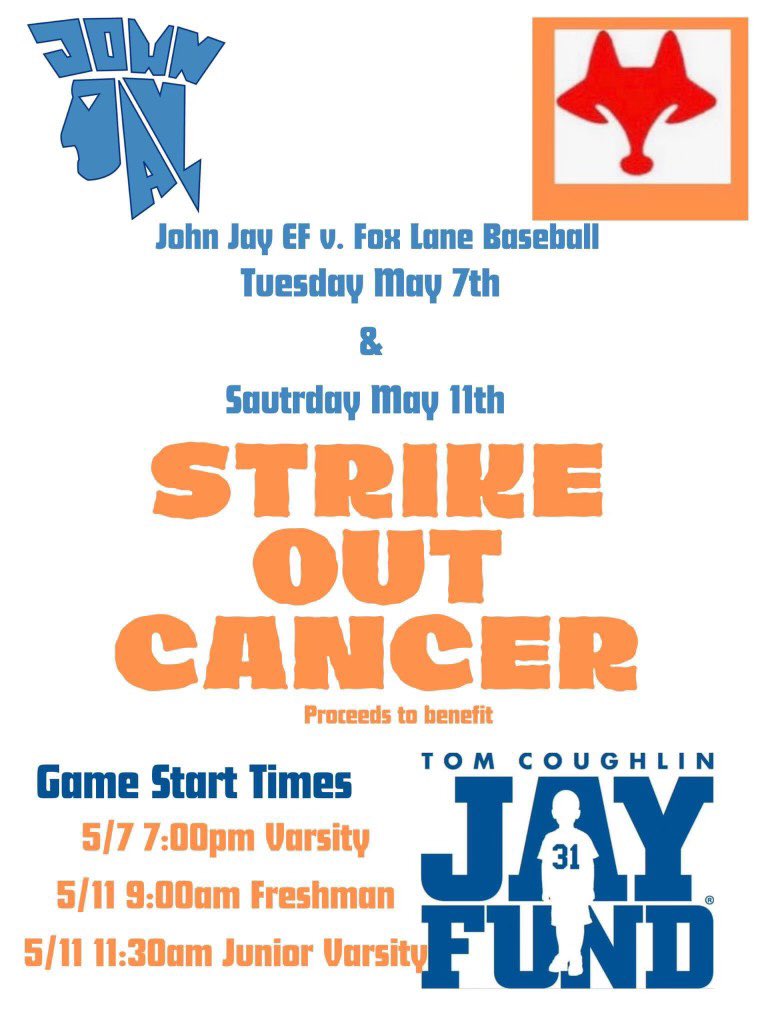 rain date for this special event: TOMORROW, May 11! @WCSDAthletic @JJEFpatriotball @FoxLanePride