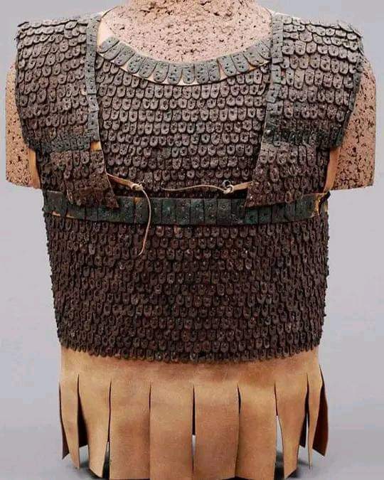 A reconstructed armour consisting of 6800 iron splints of five different types; all scale-shaped with straight long sides and pierced. From Cyprus, 6th century BC, now housed at the Medelhavsmuseet in Stockholm, Sweden.

#drthehistories