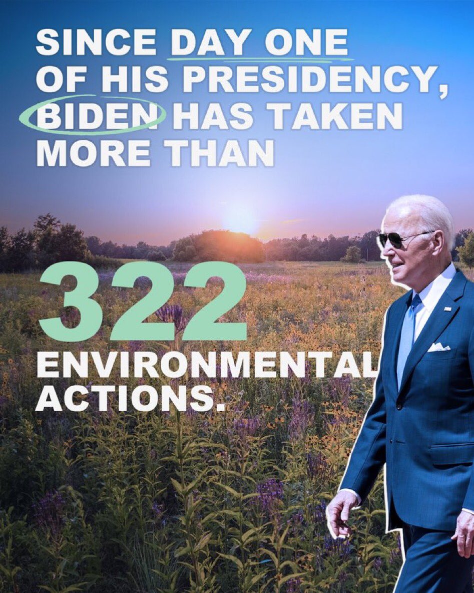 Biden is delivering the most ambitious climate agenda in history. He’s taken 322 environmental initiatives since taking office & he’s just getting started. We can’t let the GOP roll them back. #VoteForClimate to save our planet #BidenHarris4More #BlueEarth #DemsUnited