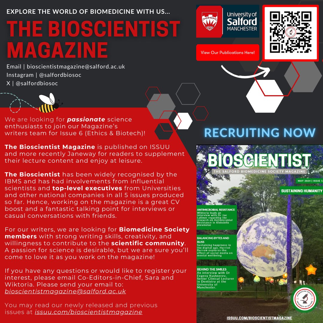 Calling all writers! 
The Bioscientist Magazine is now recruiting for issue 6. Whether you have a topic in mind or prefer a prompt, register your interest now!