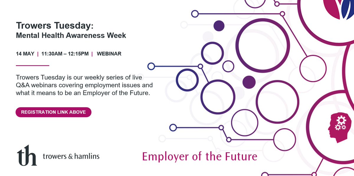 At next week's #TrowersTuesday we are celebrating #MentalHealthAwarenessWeek. We will be joined by Metz Acres from @mentalhealth, to discuss how employers can support employee mental health and get involved with Mental Health Awareness Week. Register bit.ly/4dxoavM
