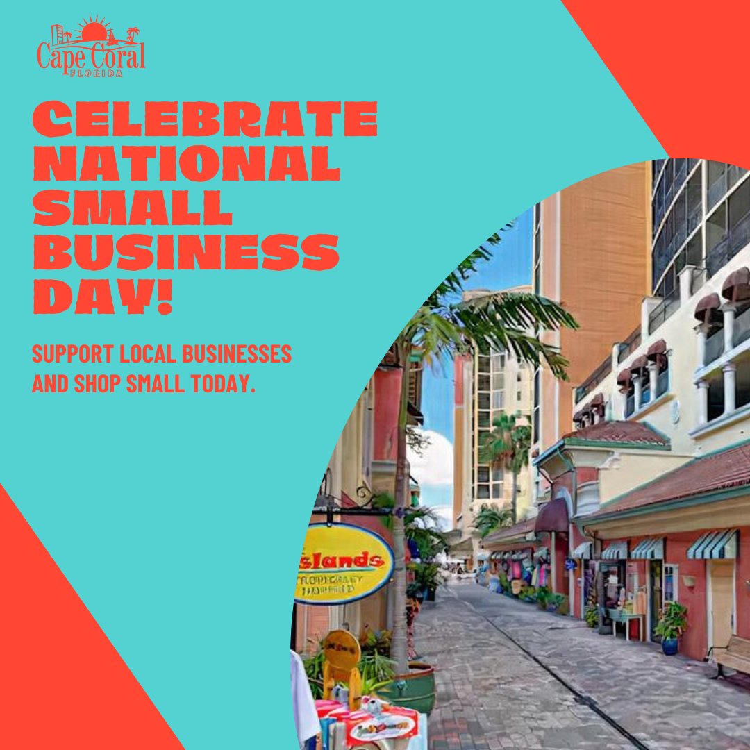🎉 Happy #SmallBusinessDay! 🎉 Small businesses are the heart of our community. Let's show our support by shopping local. Every purchase makes a difference! ❤️ #ShopLocal #CapeCoral 🛍️
