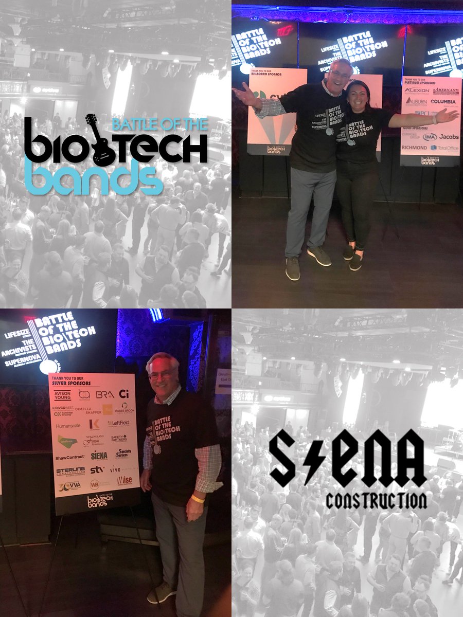 Siena had a blast rockin' out as a Silver Sponsor at @biotechbattle, a musical showdown with bands from  #lifescience #tech firms. Musician/scientists from @Cytiva, @inozyme, @AstraZeneca brought the house down, as we gathered to raise money for charity! 🤘battleofthebiotechbands.com