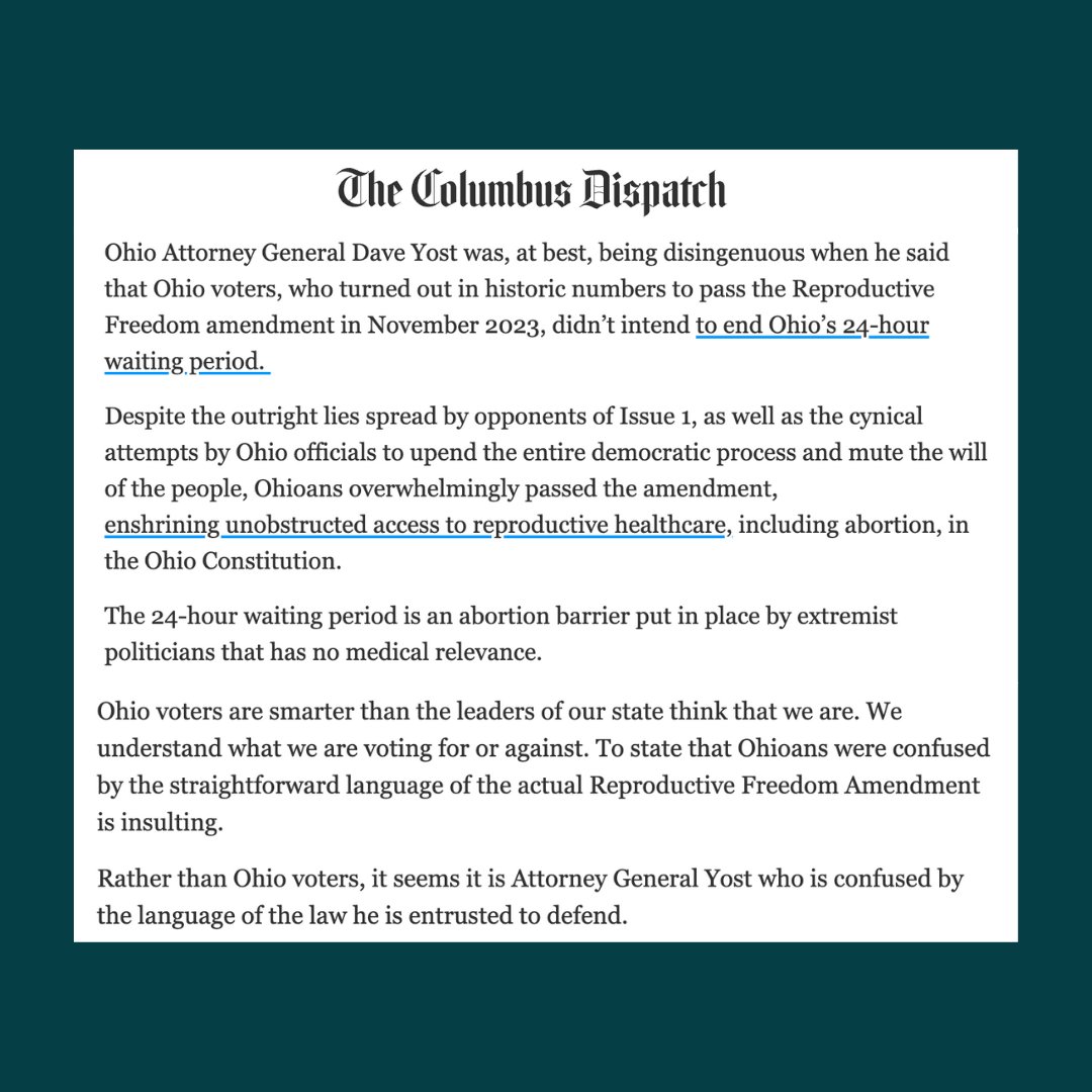 Read Dr. Beene's LTE in the Columbus Dispatch on AG Yost's appalling comments about Ohioans ability to understand what they vote for: 'Rather than Ohio voters, it seems it is Attorney General Yost who is confused by the language of the law he is entrusted to defend.'