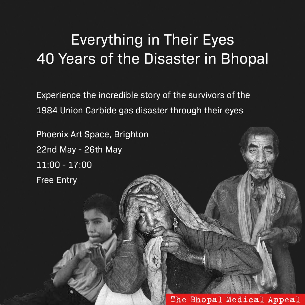 As part of #brightonfringe &amp; to mark the 40th anniversary of the world’s worst industrial disaster, the 1984 Union Carbide gas tragedy, we are holding an exhibition at  #phoenixartspace, Brighton. Wed 22nd - Sun 26th May, 11am-5pm. Hope to see you there! #findyourfringe