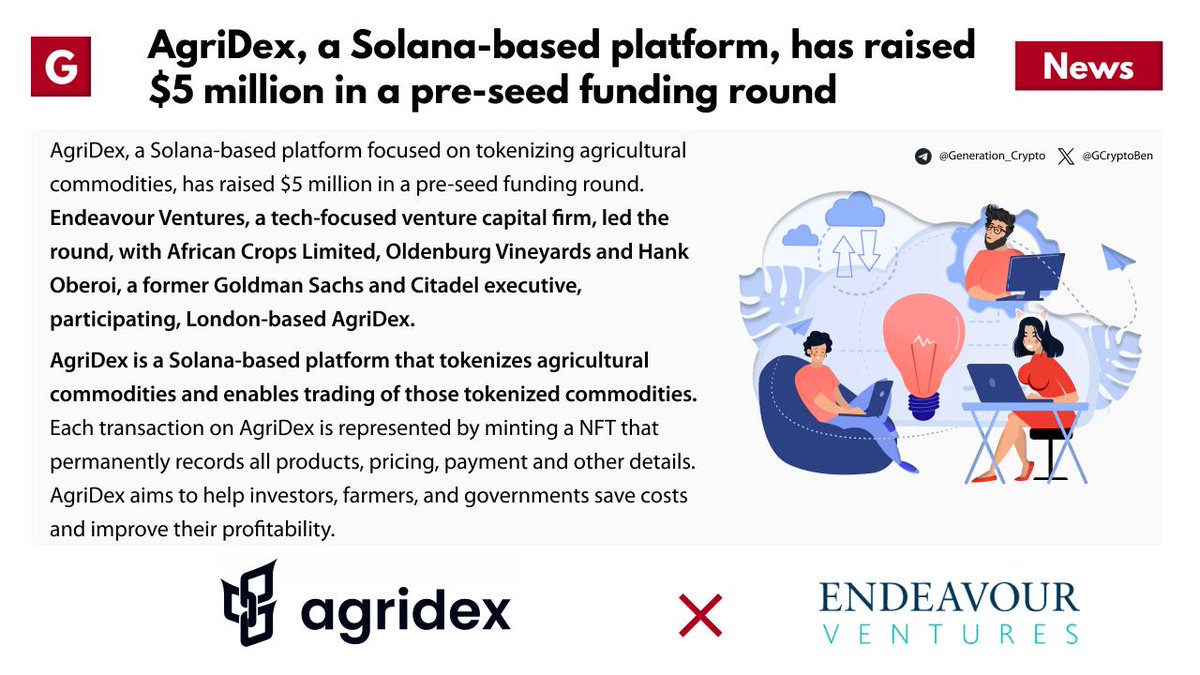 A @solana -based platform, @AgriDexPlatform has raised $5 million in a pre-seed funding round 👉 theblock.co/post/293510/so…