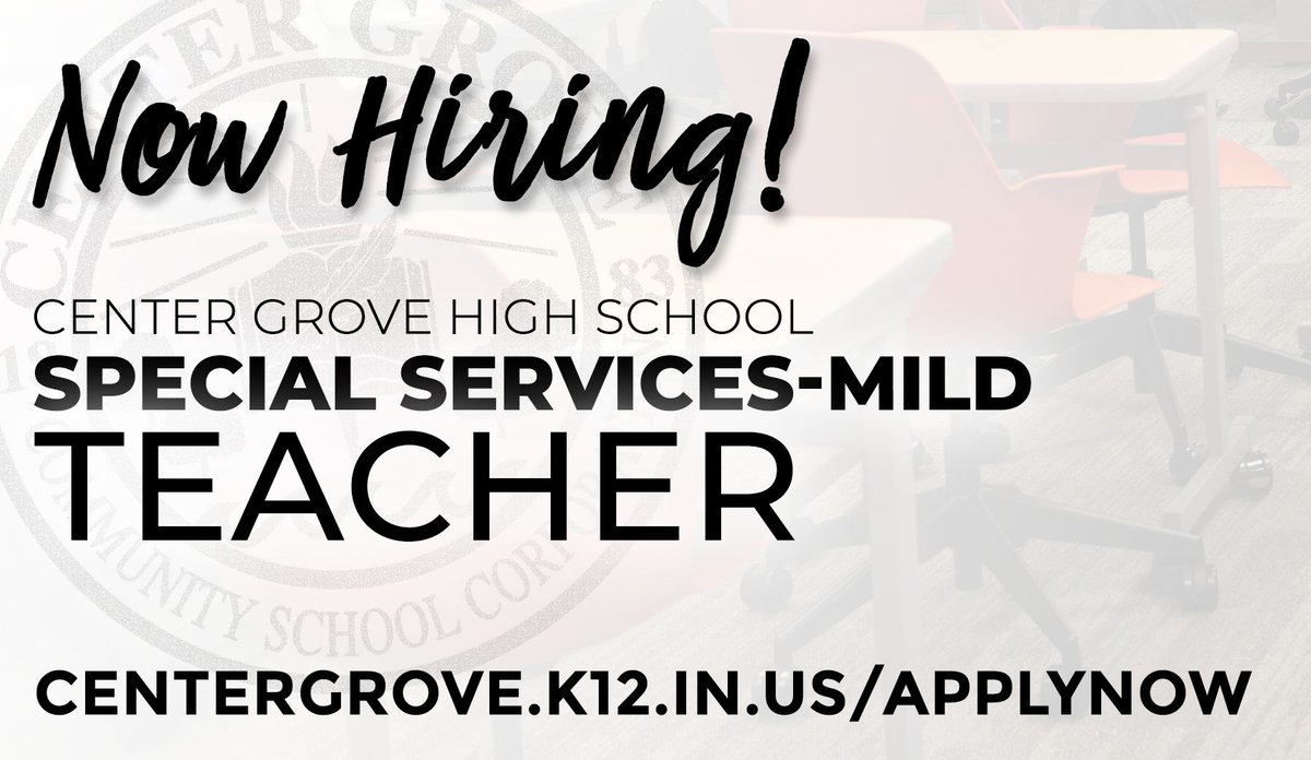 CenterGroveHS's tweet photo. Center Grove High School has an opening for a Special Services (Mild) Teacher. If you or someone you know is interested in becoming a part of our great team at CGHS, please apply online at https://t.co/mPu0lwoqUK. https://t.co/v1EGV7Cfr9