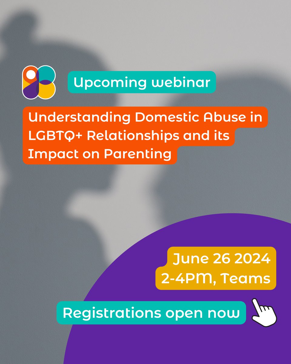 Next month, we'll be presenting our new webinar with an incredible line up of speakers. Join us as we explore domestic abuse in LGBTQ+ relationships and its impact on parenting. 📅26 June ⏰2PM - 3PM 📍Online, via Teams 🎫FREE, just sign up Register: bit.ly/4bAXx7z