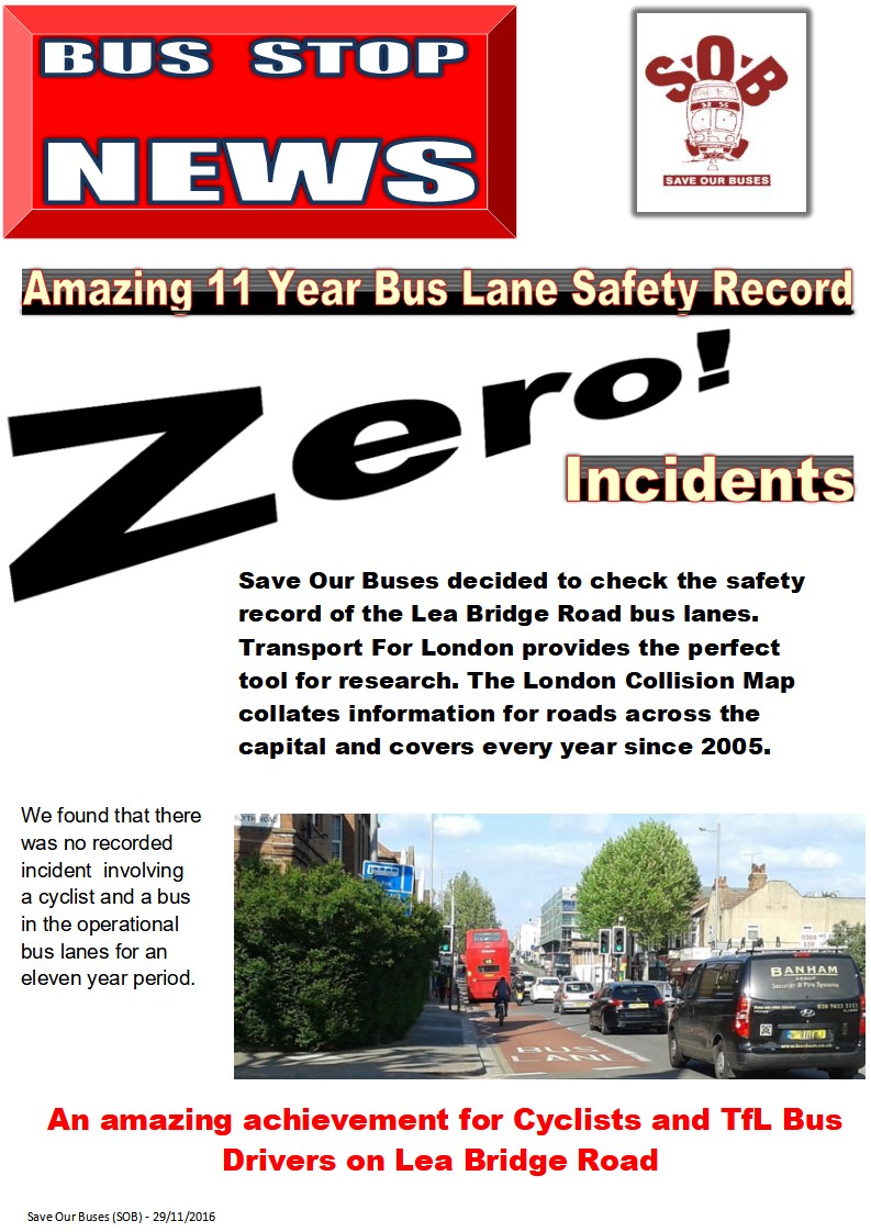 @visitcamberwell 2016 research carried out by SOB. We combed TfL stats for Lea Bridge Road over 11 yrs. There was no recorded incident, of any kind, between a cyclist & bus in the operational bus lanes. Credit to bus drivers & cyclists. Restore bus lanes, kerbside stops & safer cycling!