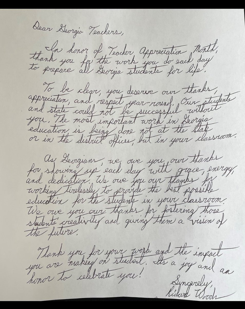 In GA, May is recognized as Teacher Appreciation Month in honor of the world-class educators serving students in our K-12 public schools. It is a time to recognize, celebrate, and lift up the teachers who give so much of themselves to prepare all GA students for life.