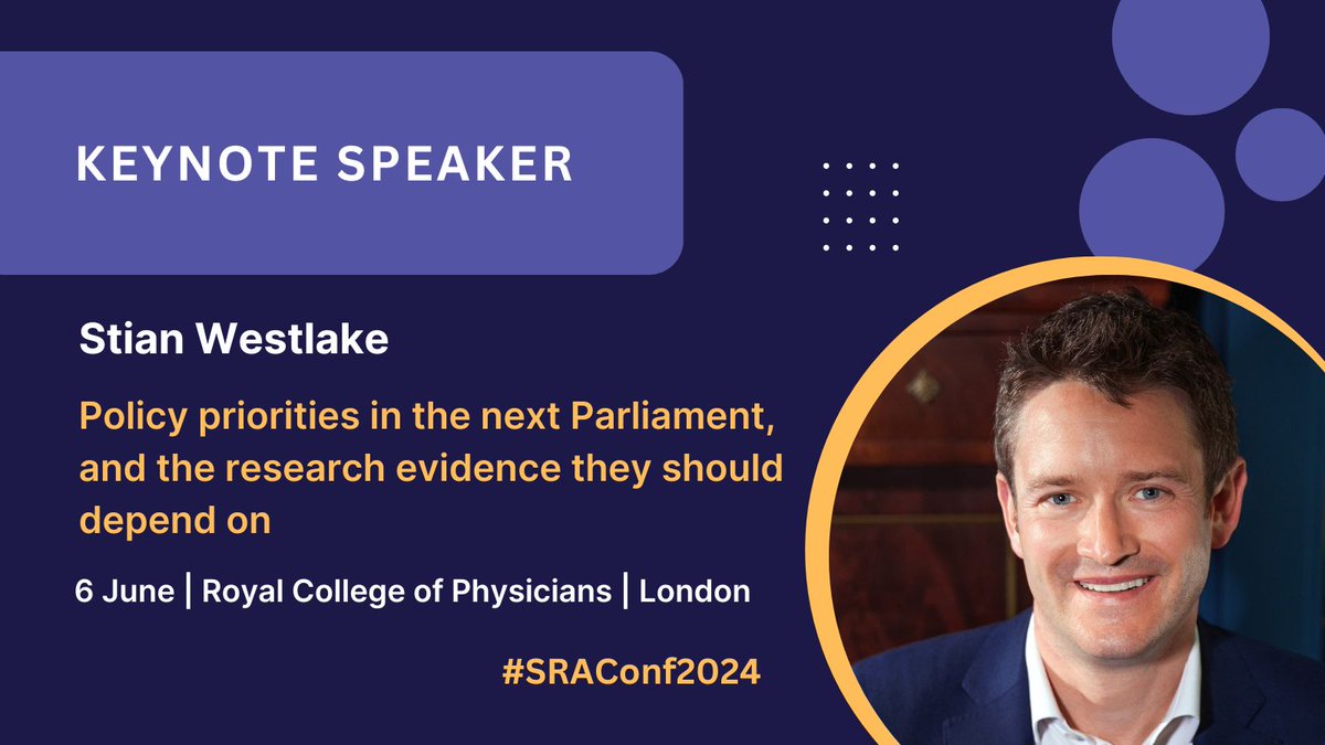 Stian Westlake from @ESRC will join us on June 6 speaking on Policy priorities in the next Parliament and the research evidence they should depend on. Find our full programme here and book your tickets now! 👉 bit.ly/4dzCTWU #SRAConf24