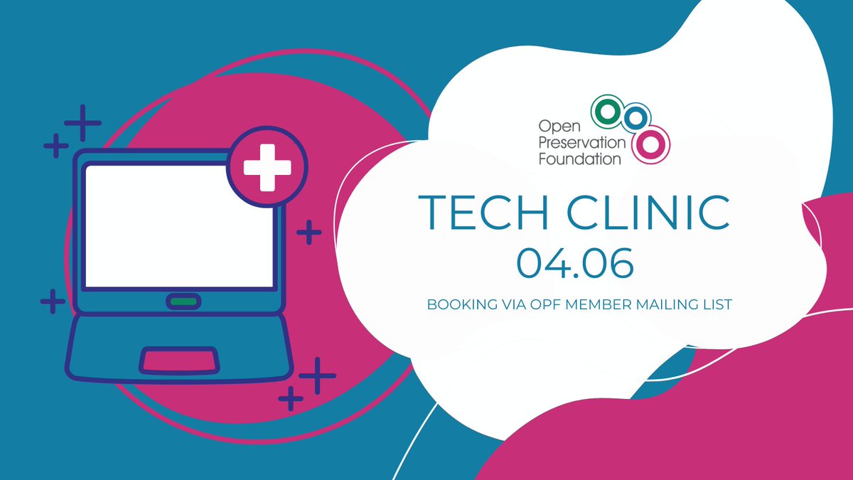 Booking is open for our next #DigitalPreservation tech clinic on 4 June! OPF members are invited to discuss any technical aspects of their work openpreservation.org/events/august-… #OpenSource #DigiPres
