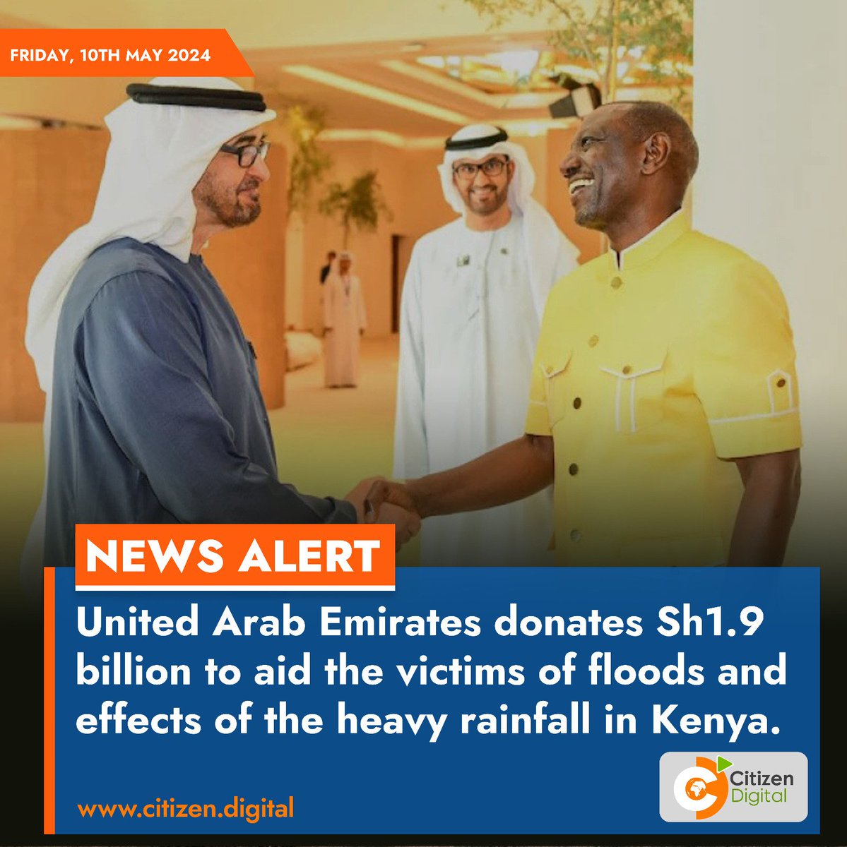 United Arab Emirates donates Sh1.9 billion to aid the victims of floods and effects of the heavy rainfall in Kenya.