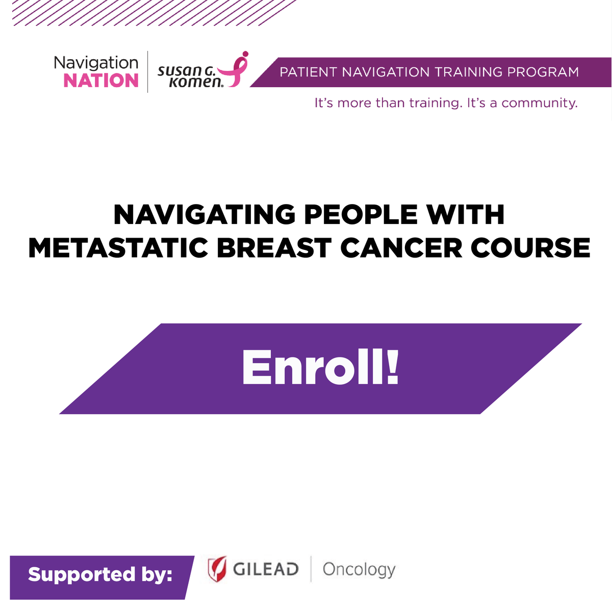 JUST LAUNCHED: Informed by research on real-time needs, a new training from our nonprofit member <a href="/SusanGKomen/">Susan G. Komen</a> equips navigators &amp; others seeking to support people living with MBC. Spread the word about this free virtual course!

Enroll here: navigationnation.learnupon.com/catalog/course…