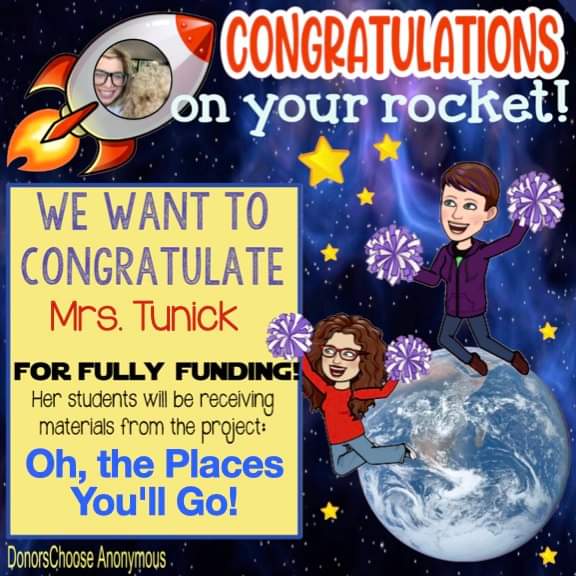 We want to congratulate Mrs. Tunick for fully funding! #fullyfunded