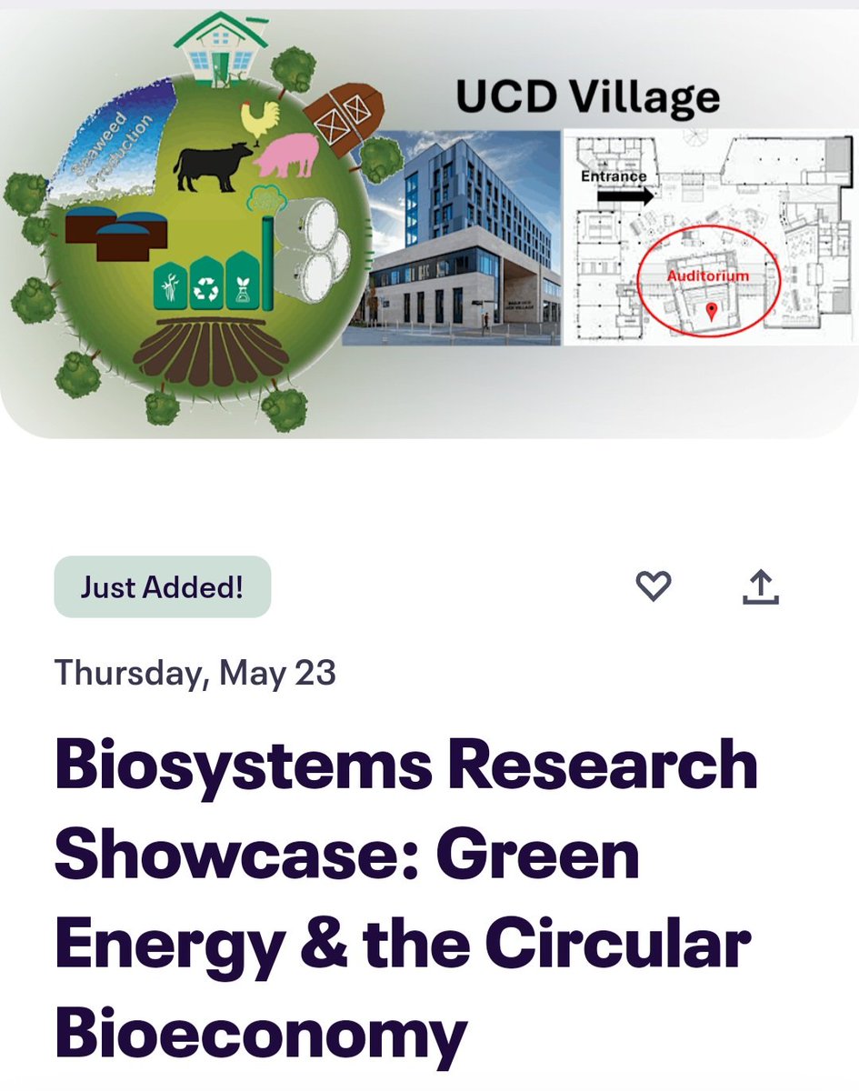 Come and hear about cutting edge research on green #energy and the circular #bioeconomy at our @UCDBioFoodEng Biosystems Research Showcase in UCD Village at 9.30-13.00, Thurs May 23, 2024. Register free at: eventbrite.ie/e/biosystems-r…