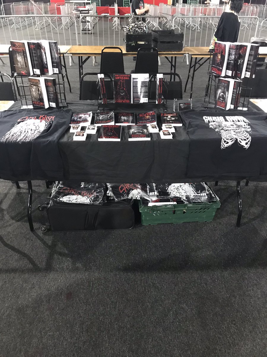 Set up in the Magna Arena, Sheffield for the Horror-Con UK tomorrow and Sunday. Really looking forward to this! #horror #horrorauthor #horrorwriter #HorrorConUK