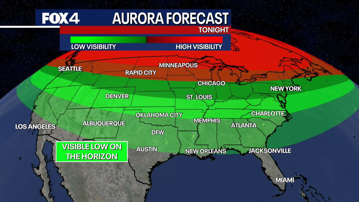 AURORA FORECAST: A powerful G4 storm is expected to strike Earth. It will be so strong that the northern lights could be visible on the horizon as far south as the Gulf Coast late tonight!   🛰️⚠️