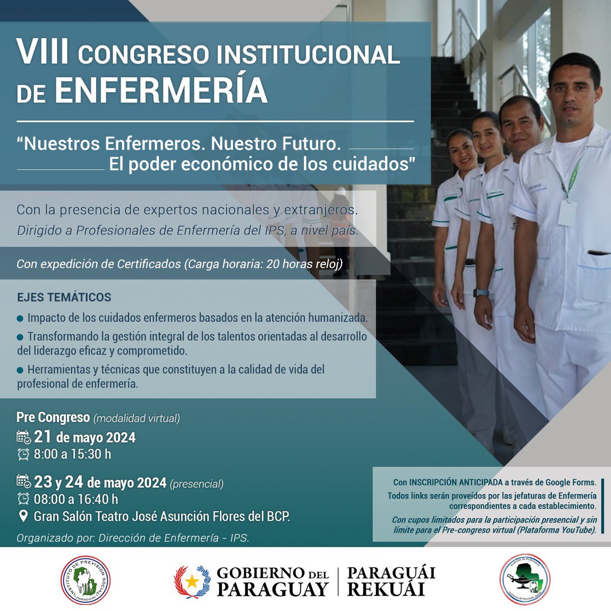 ¡Te invitamos a participar del VIII Congreso Institucional de Enfermería! Bajo el lema 'Nuestros enfermeros. Nuestro futuro. El poder económico de los cuidados', se contará con la participación de expertos nacionales y extranjeros. 🩺💼 #CongresoEnfermeriaIPS