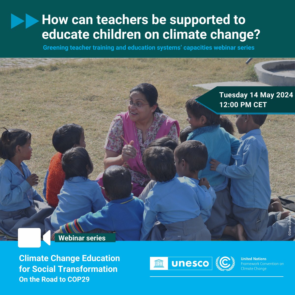 How can teachers be supported to educate children on climate change? Join Session 1 of @UNESCO @UNFCCC webinar series on Climate Change Education for Social Transformation to learn more. 📅 14 May at 12pm CET ➡️ Register: tinyurl.com/yc8fduv3
