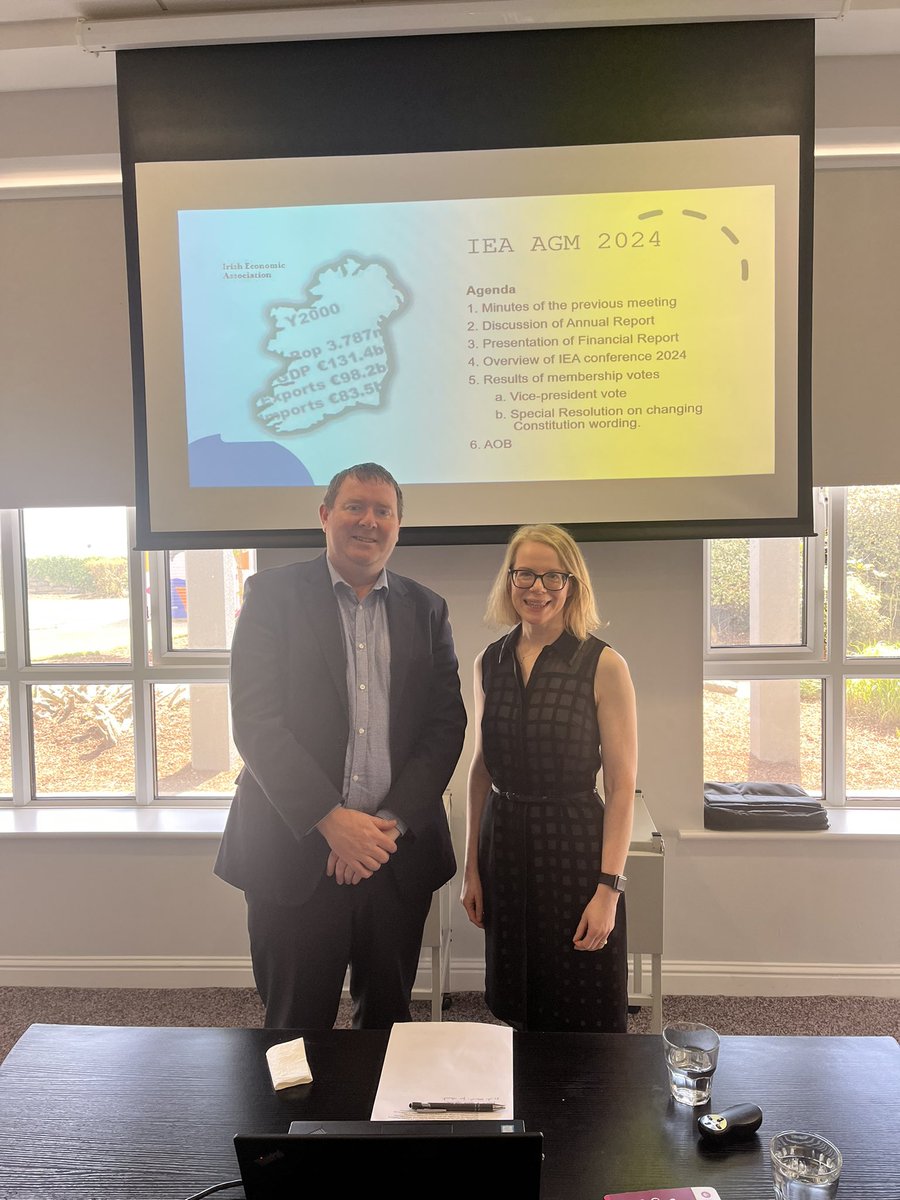 And that’s a wrap for #IEA2024. Thanks to <a href="/econgalway/">Economics NUI Galway</a> for being wonderful hosts, especially <a href="/beta1hat/">John Cullinan</a>. Outgoing president <a href="/orladoyle_econ/">Orla Doyle</a> handing over to incoming president <a href="/seamuscoffey/">Seamus Coffey</a>. Looking forward to seeing everyone in Belfast next year!