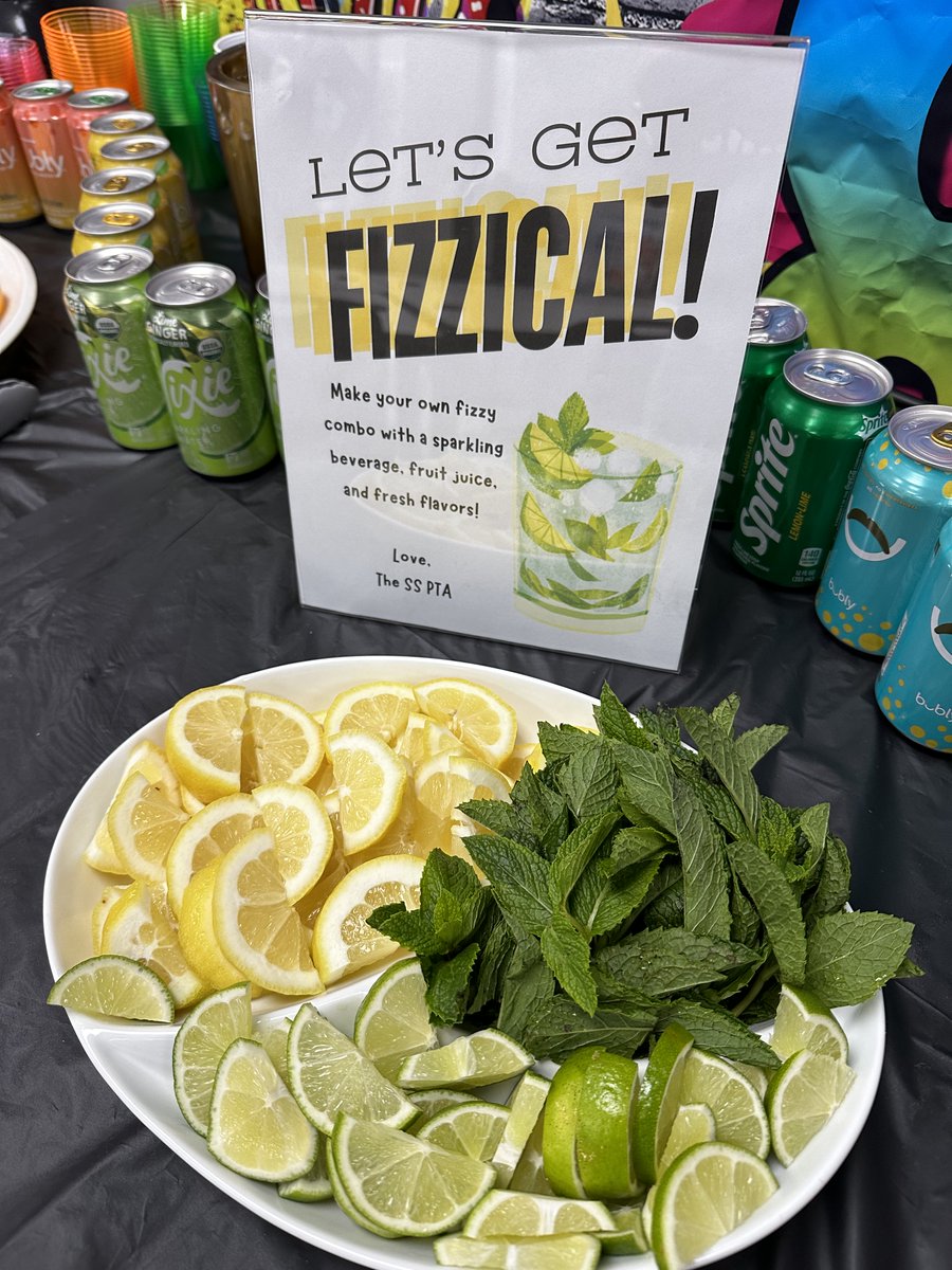 SS_PTA's tweet photo. 🍋🍍🍒“Let’s Get FIZZICAL!” SS PTA created a hydration station with fizzy, fun, and fruity beverages. Staff can make refreshing drinks and top with a splash of juice, a wedge of citrus, a sprig of mint, or maraschino cherries. 🍋🍍🍒 @NorthvilleEDU https://t.co/q6pvCSlR82