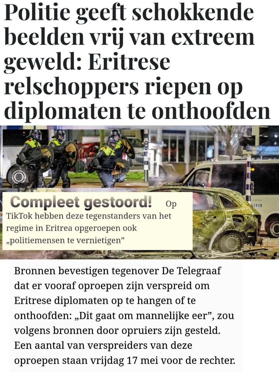 Bij de rellen in den Haag op 17 februari jl. tussen 2 groepen #asielzoekers en statushouders uit #Eritrea blijkt dat de inzet was: politie vernietigen en diplomaten onthoofden! Nee, we kunnen die migranten in NL echt niet missen Leo #Lucassen!!