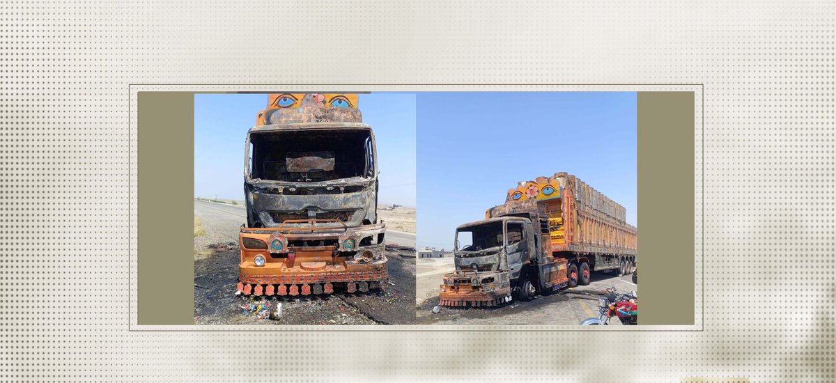 BREAKING: The #Balochistan Liberation Front (BLF) has claimed responsibility for setting fire to a trawler on the M-8 CPEC highway in #Turbat & warned international & regional investors not to join the state in plundering Baloch resources without the consent of the Baloch nation.