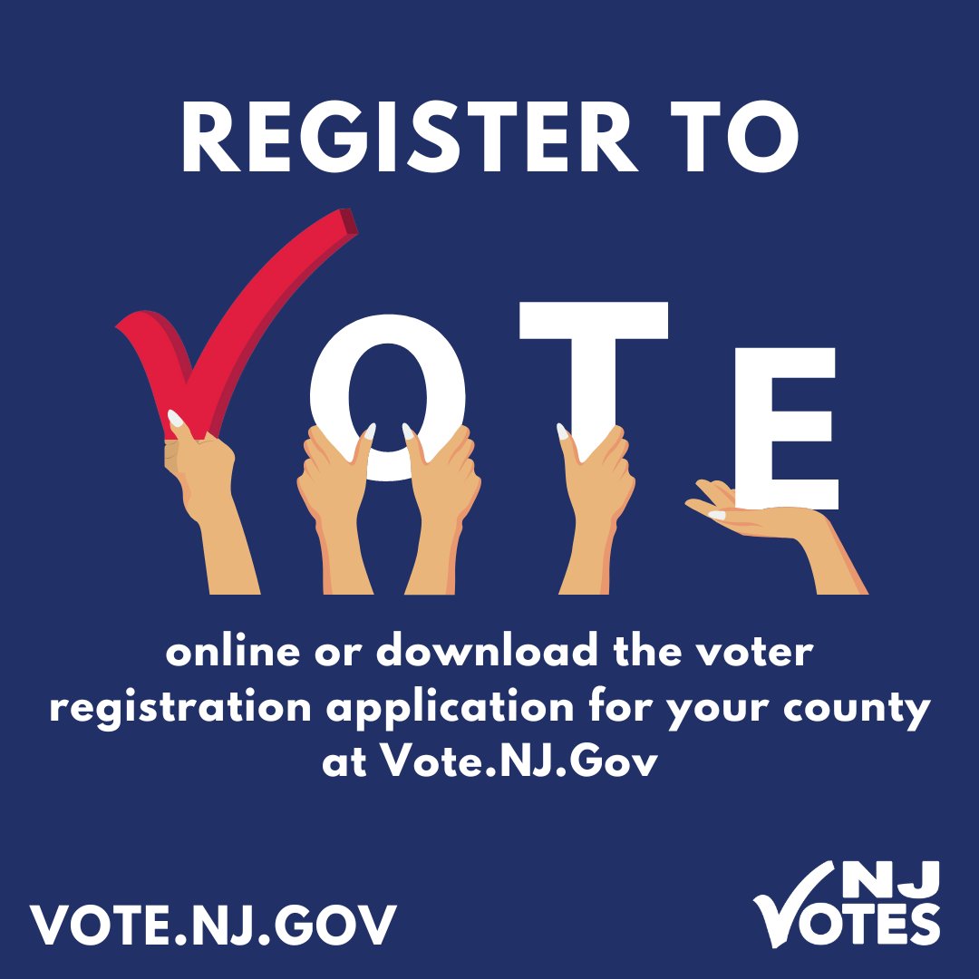 NJ Voters: The voter registration deadline for the 2024 Primary Election is Tuesday, May 14. If you are not yet registered, you can register to vote online or download the voter registration application for your county at voter.svrs.nj.gov/register. #NJVotes #VoterRegistration