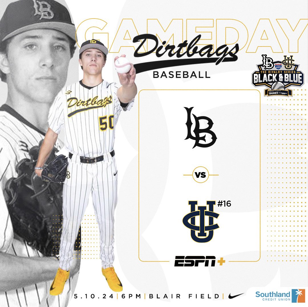 GAMEDAY Come out to Blair Field and catch the Dirtbags take on #16 UC Irvine TONIGHT at 6pm! Make sure to get there early for our Jered Weaver jersey retirement and first pitch ceremonies! The first 1500 fans in attendance will receive Jered Weaver t-shirts! #skoBags