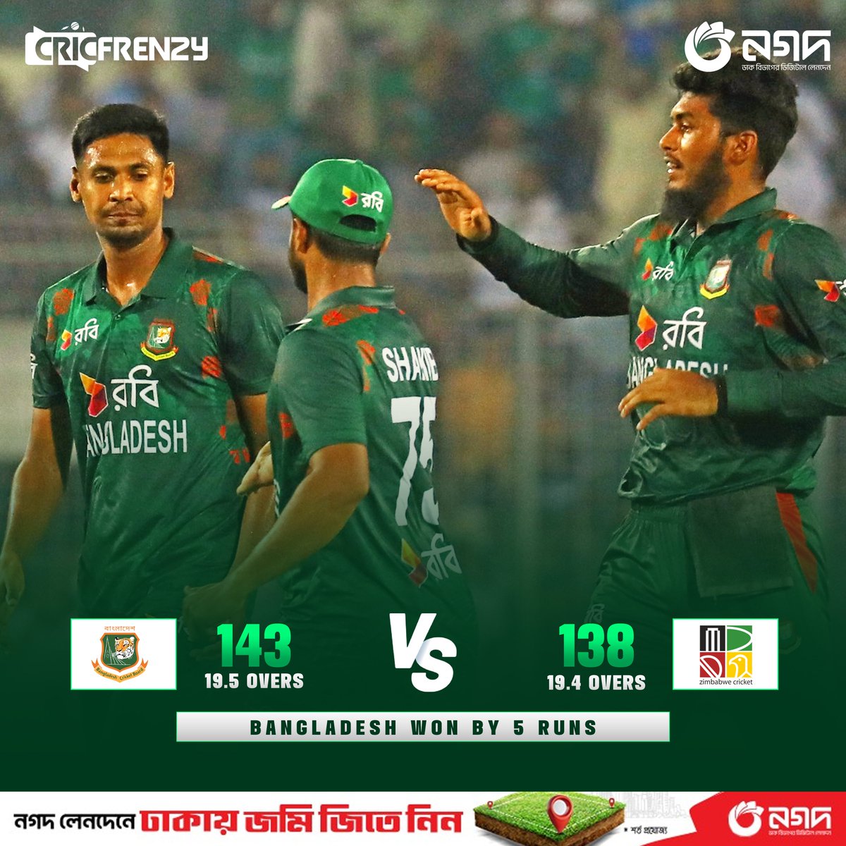 ৫ রানে জিতে ৪-০ এ এগিয়ে গেল বাংলাদেশ #BANvZIM