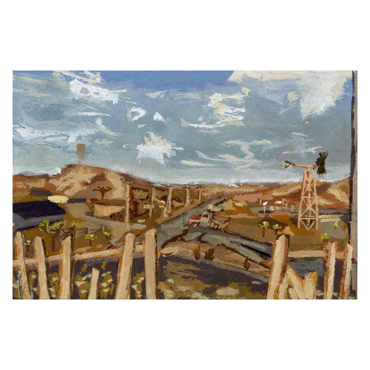 View from Doc Mitchell's House - Fallout New Vegas
Gouache on cotton, 4”x 6”