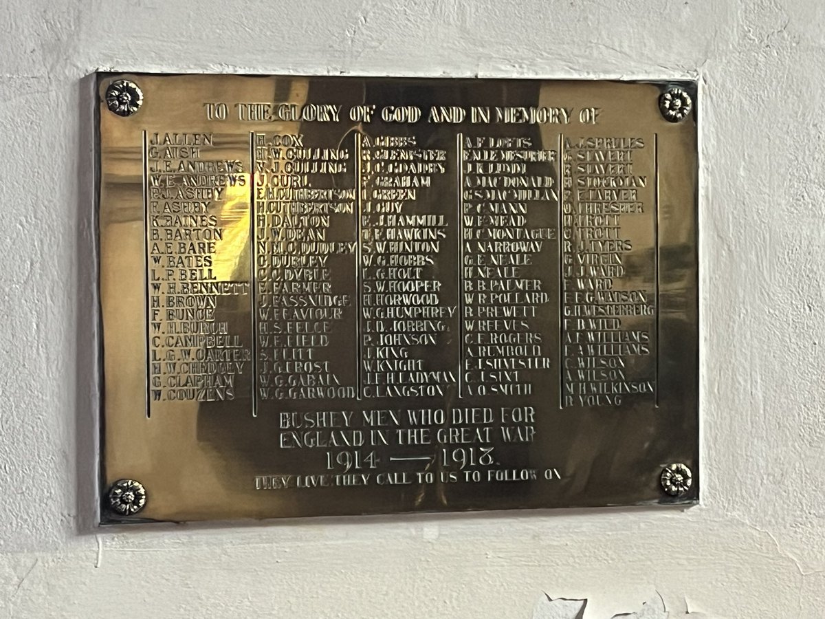 War memorial plaque. St. James’ Church, Bushey, Hertfordshire. First World War. #LestWeForget