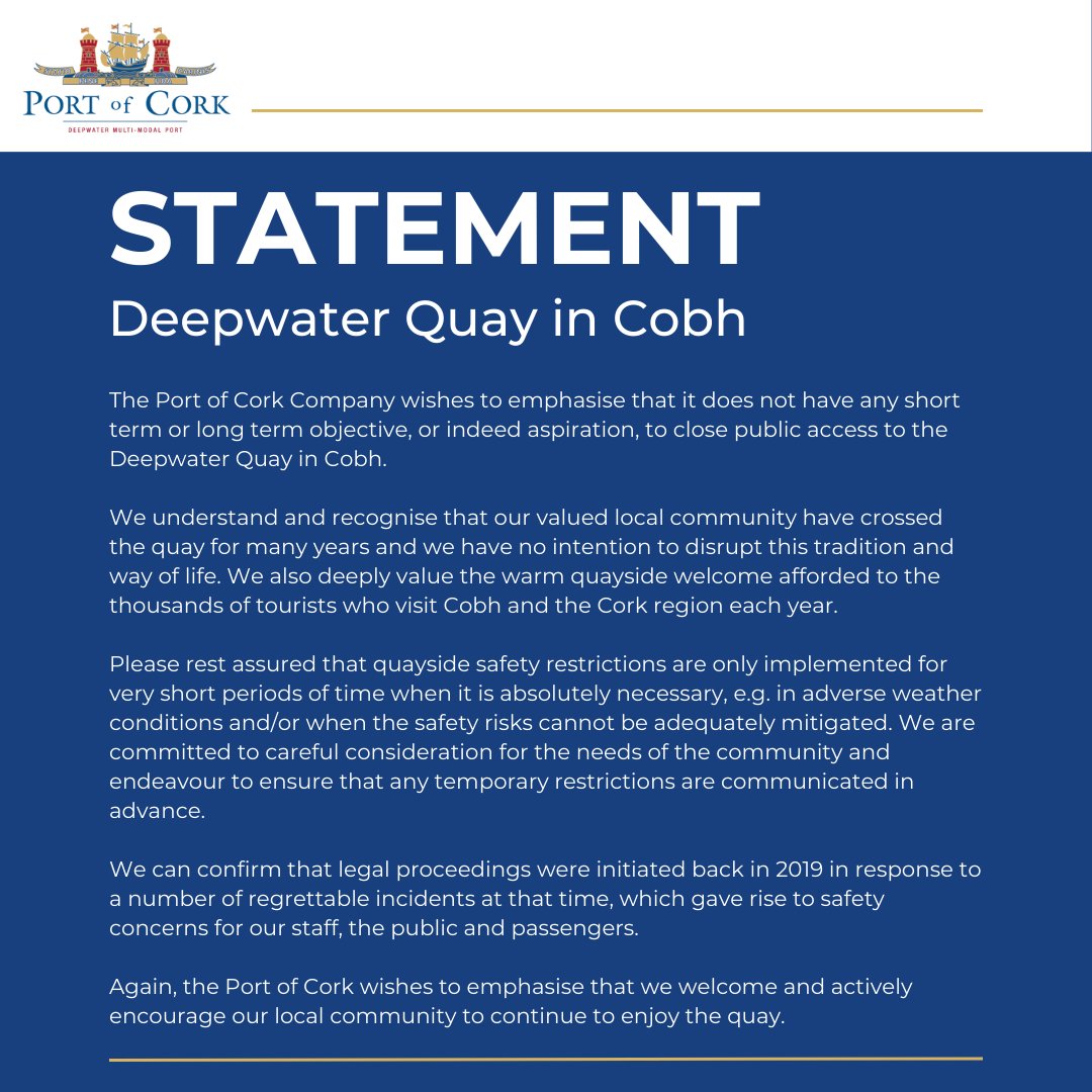 Statement on Deepwater Quay in Cobh